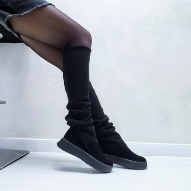 Жіночі чоботи чорні з трикотажним Довяз натуральна замша DOR 1-2, 41, деми, байка