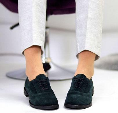 Жіночі туфлі зелені на шнурках натуральна замша DANI 2-4, 41, деми, натуральна шкіра