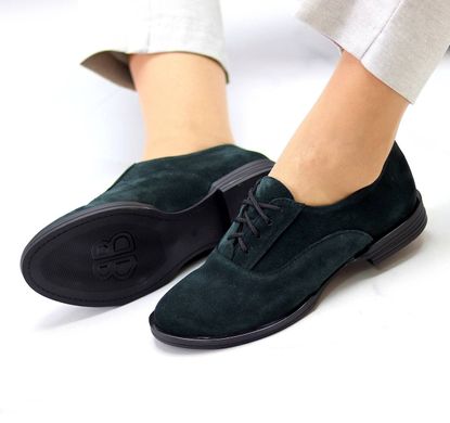 Жіночі туфлі зелені на шнурках натуральна замша DANI 2-4, 41, деми, натуральна шкіра