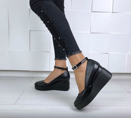 Женские туфли черные на танкетке натуральная кожа RINA 11, 36, деми, натуральная кожа