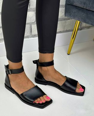 Жіночі босоніжки квадратний носок чорні натуральна шкіра INIKA 2-1, 36, літо, натуральна шкіра