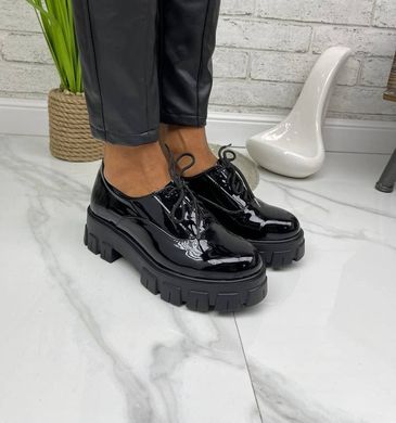 Жіночі туфлі на платформі на шнурках чорні натуральний лак SONA 1-2, 36, деми, натуральна шкіра