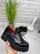 Жіночі туфлі на платформі на шнурках чорні натуральний лак SONA 1-2, 36, деми, натуральна шкіра