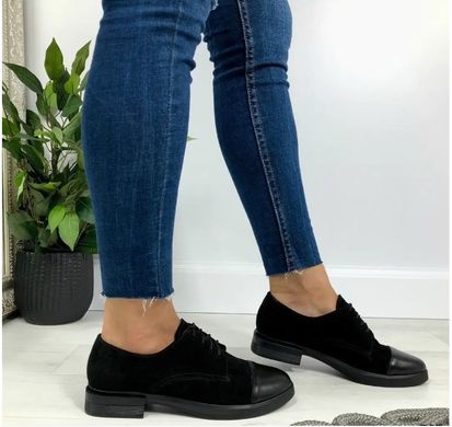 Жіночі туфлі чорні на низькому ходу натуральна замша DANI, 41, деми, натуральна шкіра