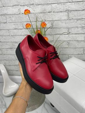 Жіночі туфлі червоні невисока платформа, шнурки натуральна шкіра BIMA 1-3, 40, деми, натуральна шкіра