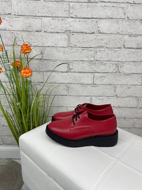 Жіночі туфлі червоні невисока платформа, шнурки натуральна шкіра BIMA 1-3, 36, деми, натуральна шкіра