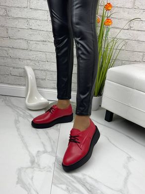 Жіночі туфлі червоні невисока платформа, шнурки натуральна шкіра BIMA 1-3, 40, деми, натуральна шкіра