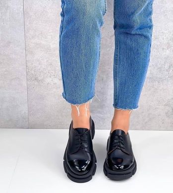 Жіночі туфлі на платформі на шнурках чорні натуральна шкіра SONI 1-1, 41, деми, натуральна шкіра