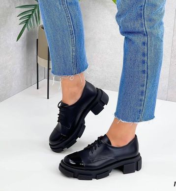 Жіночі туфлі на платформі на шнурках чорні натуральна шкіра SONI 1-1, 41, деми, натуральна шкіра
