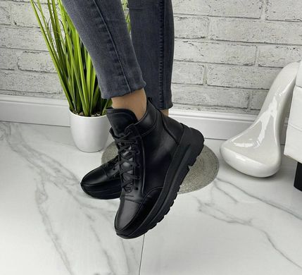 Женские высокие кроссовки черные на платформе натуральная кожа STEPO 1-2, 36, зима, набивная шерсть