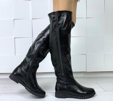 Жіночі чоботи-ботфорти з натуральної шкіри чорні без каблука TENOR 1, 41, деми, байка