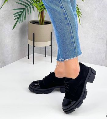 Жіночі туфлі на платформі на шнурках чорні натуральна замша SONI 1-2, 36, деми, натуральна шкіра