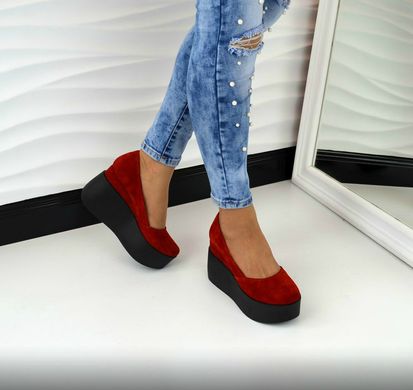 Женские туфли красные на танкетке натуральная замша MIO 5, 36, деми, натуральная кожа