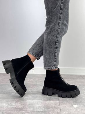 Женские ботинки черные на массивной подошве натуральная замша PATRI 1-3, 36, зима, набивная шерсть