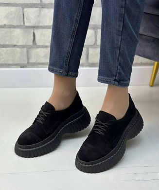 Жіночі туфлі чорні на платформі на шнурках натуральна замша ANITA 1-1, 41, деми, натуральна шкіра