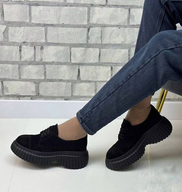 Жіночі туфлі чорні на платформі на шнурках натуральна замша ANITA 1-1, 36, деми, натуральна шкіра