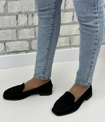 Женские туфли-лоферы на низком ходу черные натуральная замша ADINA 1-4, 41, деми, натуральная кожа