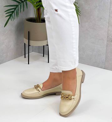 Женские туфли - лоферы с цепью на низком ходу бежевые натуральная кожа MAXME 1-4, 36, деми, натуральная кожа