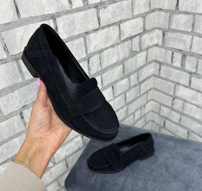 Женские туфли-лоферы на низком ходу черные натуральная замша ADINA 1-4, 36, деми, натуральная кожа