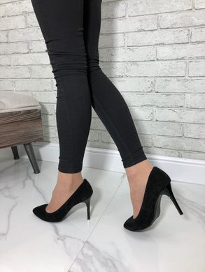 Женские туфли на шпильке черные натуральная замша TREND 1-6, 35, деми, натуральная кожа