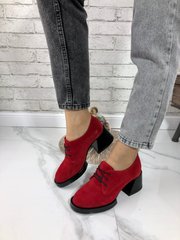 Женские туфли красные на устойчивом каблуке натуральная замша MIVI 1-2, 40, деми, натуральная кожа