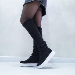 Жіночі чоботи чорні з трикотажним Довяз натуральна замша DOR 1-3, 41, деми, байка