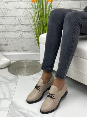 Жіночі туфлі на низькому ходу на шнурках бежеві натуральна шкіра NIDA 1-3, 36, деми, натуральна шкіра
