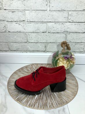 Жіночі туфлі червоні на стійкому каблуці натуральна замша MIVI 1-2, 40, деми, натуральна шкіра