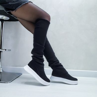 Жіночі чоботи чорні з трикотажним Довяз натуральна замша DOR 1-3, 36, зима, набивна вовна