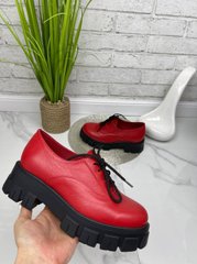 Женские туфли на платформе на шнурках красные натуральная кожа SONA 1-1, 41, деми, натуральная кожа