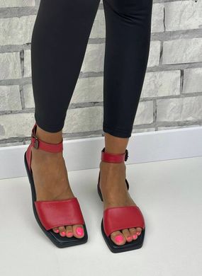 Женские босоножки квадратный носок красные натуральная кожа INIKA 3-1, 36, лето, натуральная кожа