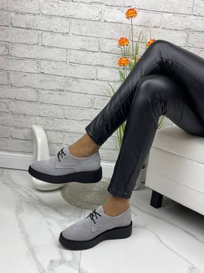 Женские туфли серые невысокая платформа, шнурки натуральная замша BIMA 1-6, 36, деми, натуральная кожа
