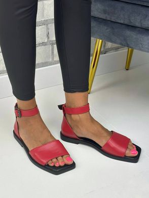 Жіночі босоніжки квадратний носок червоні натуральна шкіра INIKA 3-1, 41, літо, натуральна шкіра